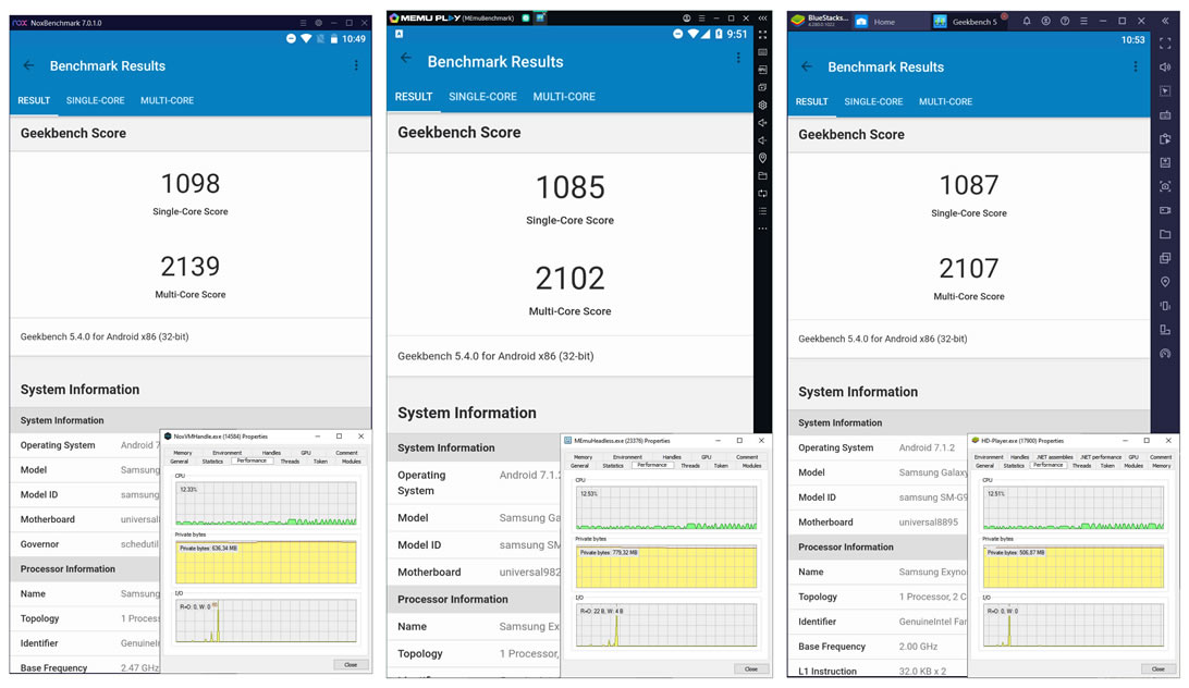 Nox vs MEmu vs BlueStacks test 1